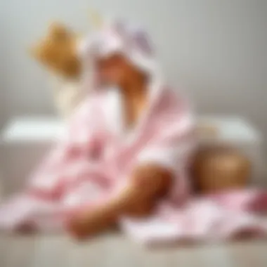 Stylish Arrangement of Unicorn Bathrobe with Accessories A stylishly arranged unicorn bathrobe with matching accessories