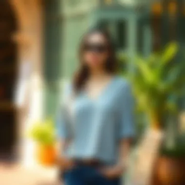 Stylish V Neck Batwing Top in Casual Setting