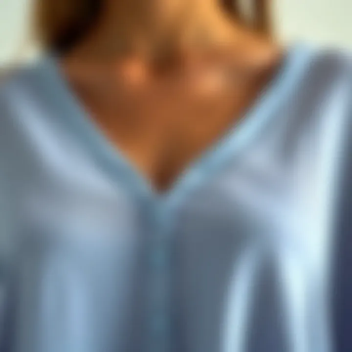 Close-up of V Neck Batwing Top Fabric and Texture