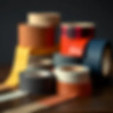 Different colors and textures of match and patch leather repair tape arranged aesthetically