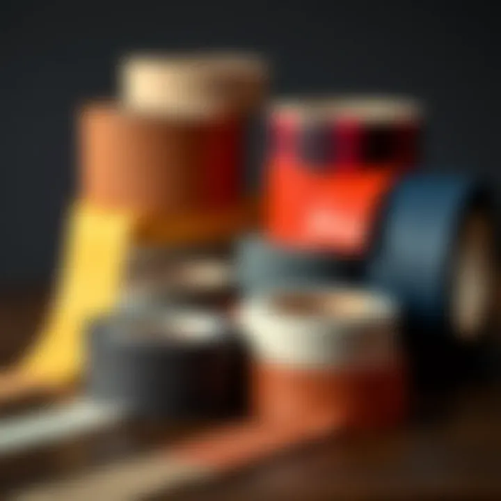 Different colors and textures of match and patch leather repair tape arranged aesthetically