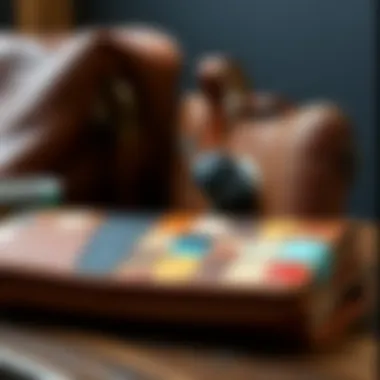 Leather goods displayed with match and patch leather repair tape applied creatively