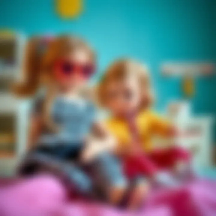 Imaginative Play with Dolls Children engaging in imaginative play with dolls and their wardrobes