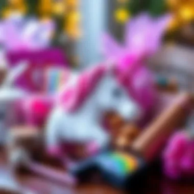 Assorted Unicorn-Themed Items A delightful display of assorted items featured within a unicorn goodie bag.