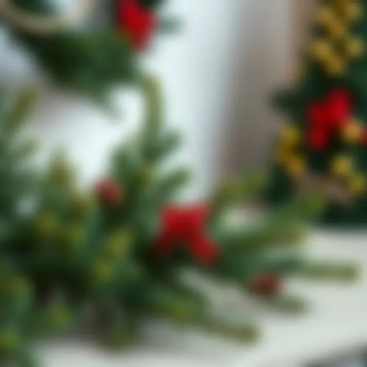 Stylish holiday decoration featuring artificial pine branches