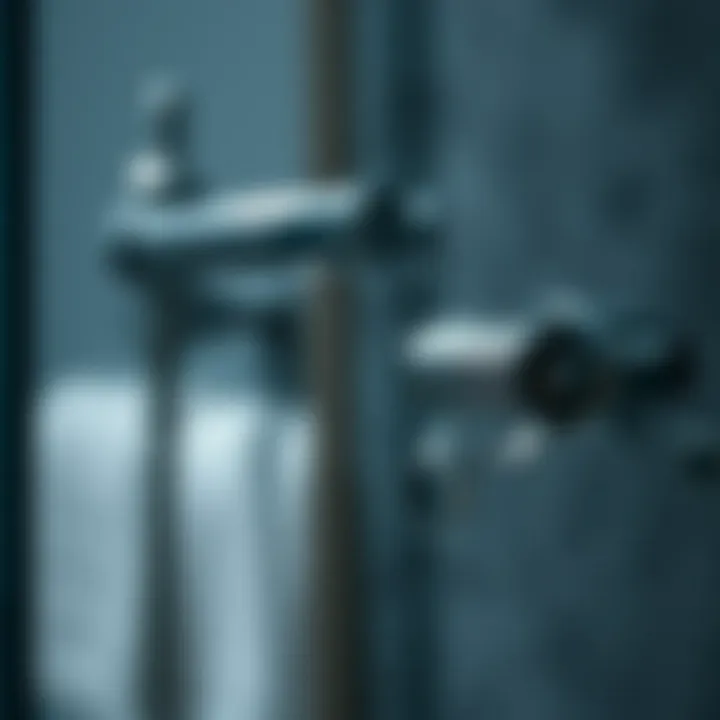 Close-up of a modern razor holder attached to a shower mirror