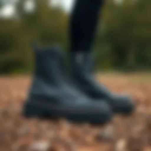 Sleek vegan lug sole boots on a natural surface