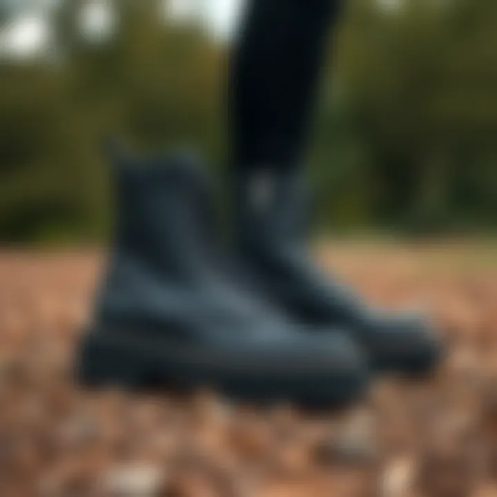 Sleek vegan lug sole boots on a natural surface