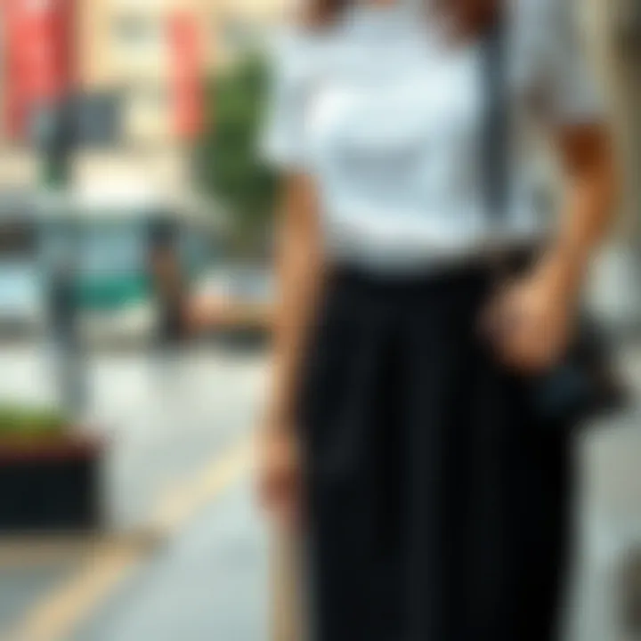 Fashionable black skirt paired with stylish accessories