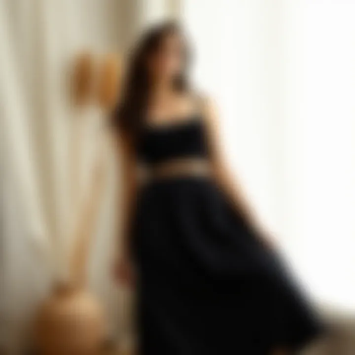 Setting showcasing sustainable fashion elements with a black skirt