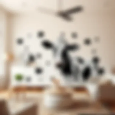 Stylish cow print stickers on a modern living room wall