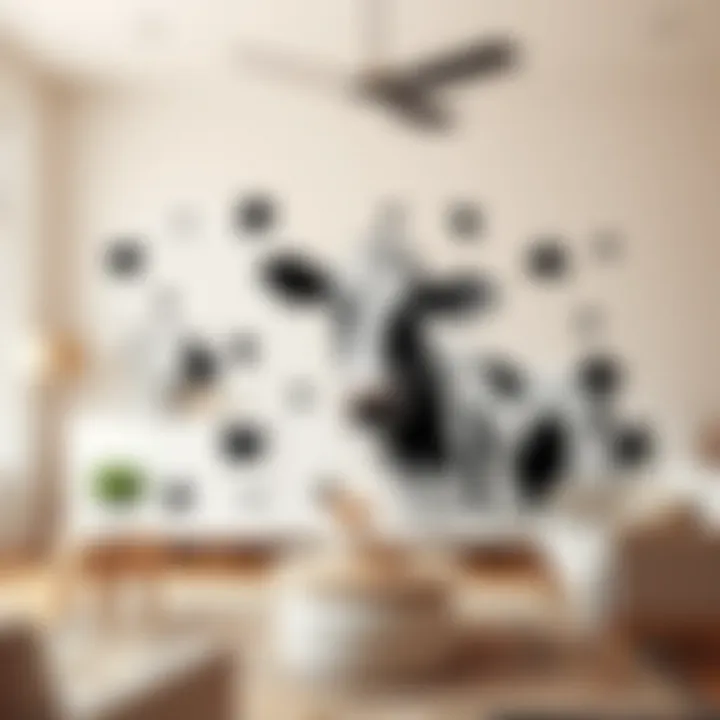 Stylish cow print stickers on a modern living room wall