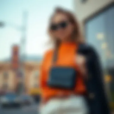 Trendy outfit featuring a vertical crossbody phone bag