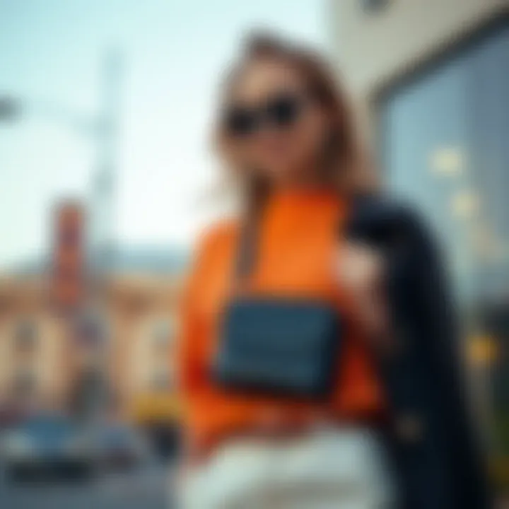 Trendy outfit featuring a vertical crossbody phone bag