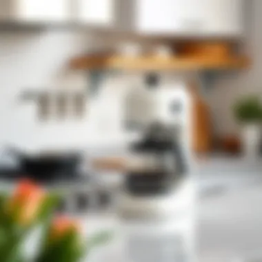 Elegant white stovetop espresso maker on a kitchen countertop