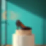 Elegant mid heel dress shoes displayed on a modern pedestal