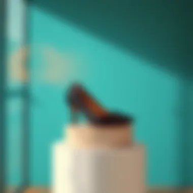 Elegant mid heel dress shoes displayed on a modern pedestal