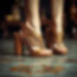 Elegant wooden high heel sandals with intricate carvings