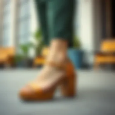 Fashionably paired wooden high heel sandals with a summer outfit