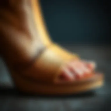 Close-up of the grain and texture of a wooden sandal