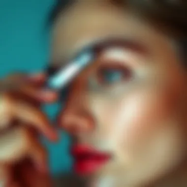 Demonstration of proper technique using an eyebrow razor on the brow area