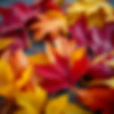 Vibrant Fake Autumn Leaves A vibrant display of artificial autumn leaves showcasing various colors and textures.