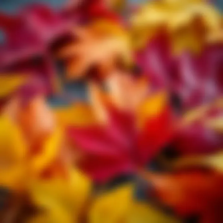 Vibrant Fake Autumn Leaves A vibrant display of artificial autumn leaves showcasing various colors and textures.