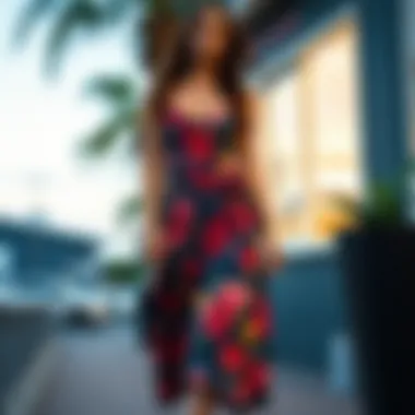 Vibrant Floral Midi Dress A vibrant floral midi dress showcasing summer trends