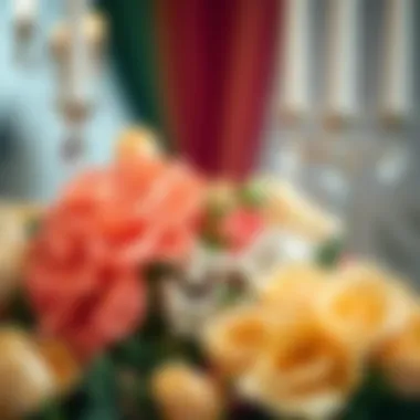 Color-coordinated pearls and flowers for a wedding decor