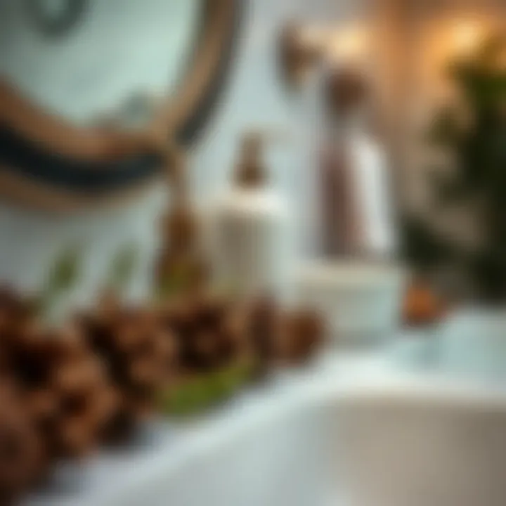 Close-up of forest-inspired accessories including pinecone decor and leafy accents