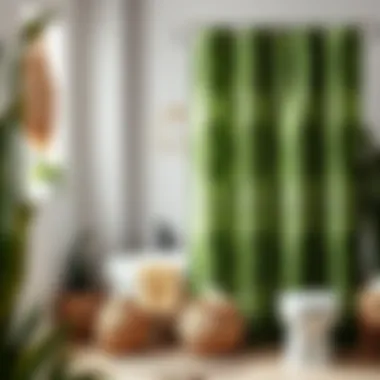 Stylish green geometric shower curtain paired with eco-friendly bathroom accessories