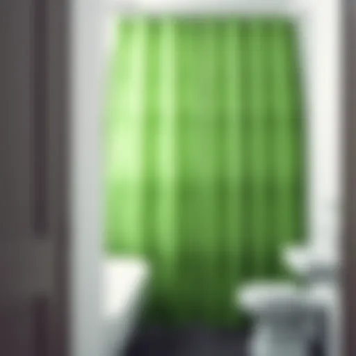Elegant green geometric shower curtain enhancing a modern bathroom decor