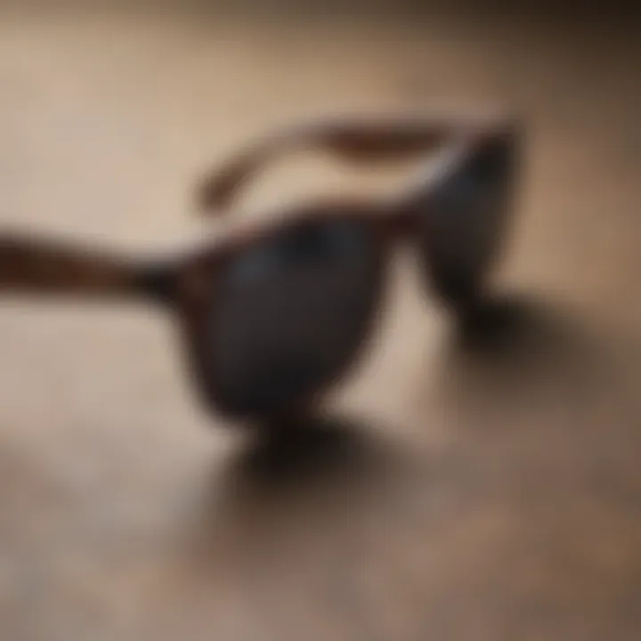 Close-up of customized groomsmen sunglasses with engraving