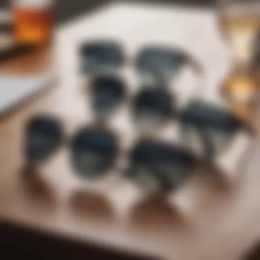 Elegant groomsmen sunglasses set displayed on a wedding table