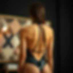 Elegant halter low back bodysuit showcasing unique design elements