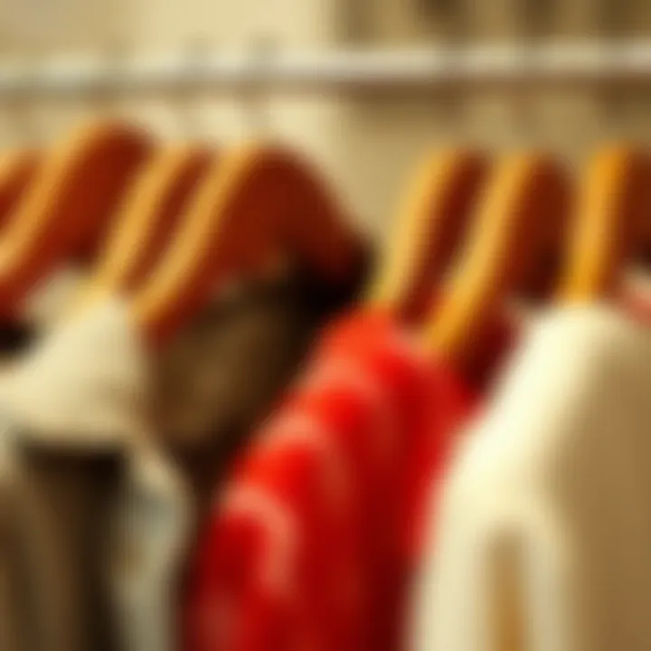 Stylishly arranged garments held by visually appealing hanger clothes pins.