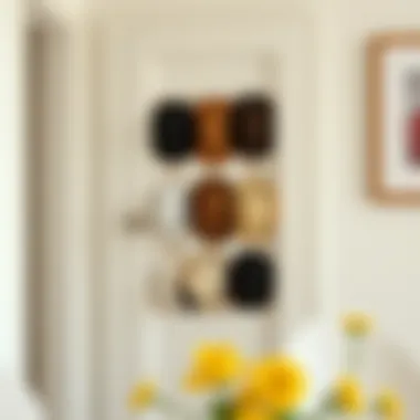 Sleek door-mounted hat organizer showcasing various hat styles.