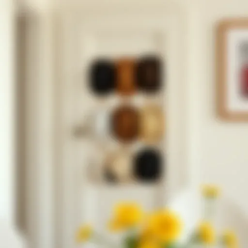 Sleek door-mounted hat organizer showcasing various hat styles.