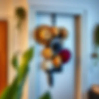 Stylish hat organizer complementing a modern interior.