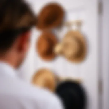 User-friendly installation of a door-mounted hat organizer.