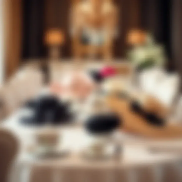 Elegant Tea Party Table with Hats A beautifully set tea table adorned with fashionable hats