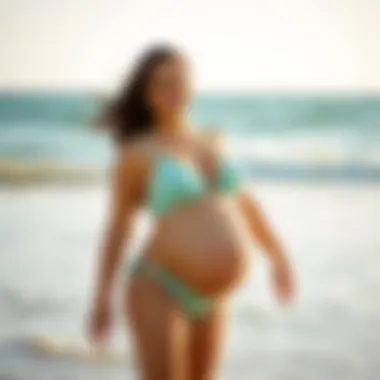 Beach Day with High-Rise Maternity Swimwear Expectant mother enjoying a beach day in high-rise swimwear