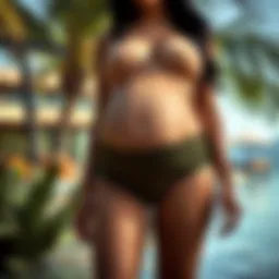 Elegant high-rise maternity swim bottoms in a tropical setting