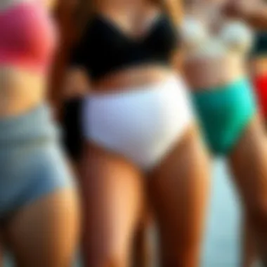 Collection of Stylish High-Rise Swim Bottoms Various stylish high-rise maternity swim bottoms displayed