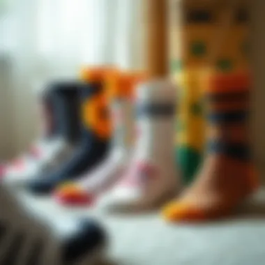 A variety of indoor socks shoe styles arranged creatively