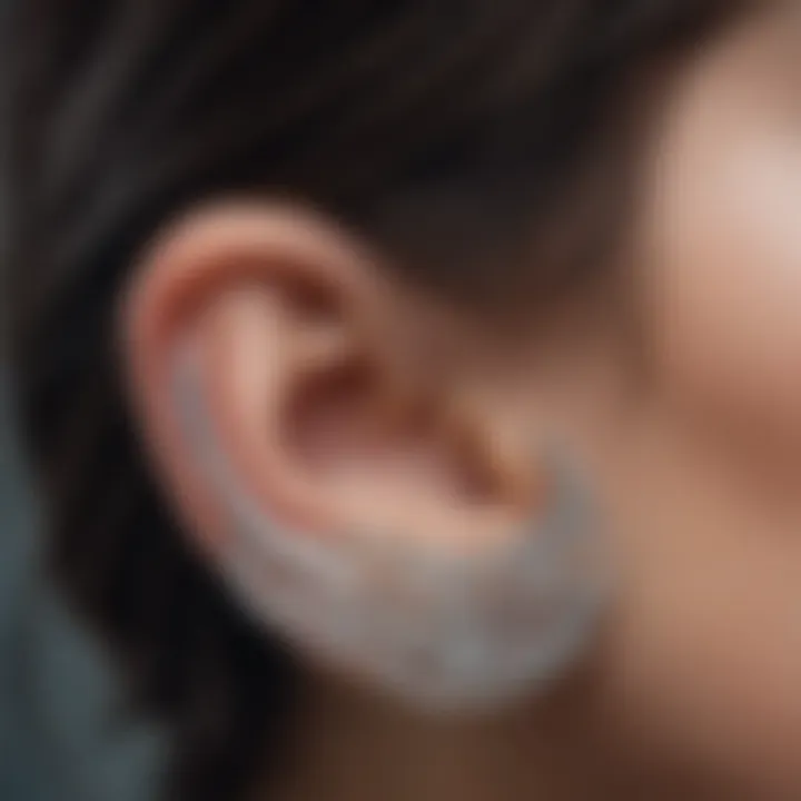 Close-up of a cartilage earring showcasing intricate patterns
