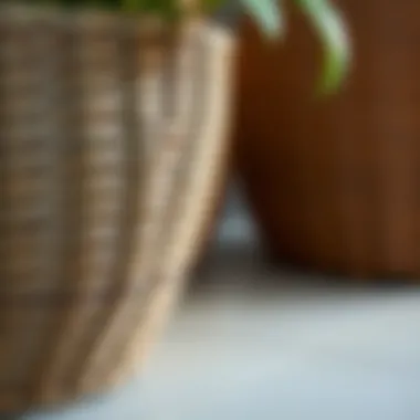 Close-Up of Intricate Weaving Pattern on Plastic Wicker Close-up of the intricate weaving pattern of a plastic wicker plant stand