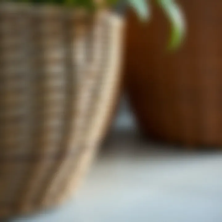 Close-Up of Intricate Weaving Pattern on Plastic Wicker Close-up of the intricate weaving pattern of a plastic wicker plant stand