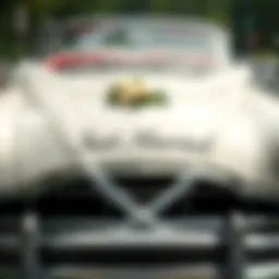 Elegant just married decal on a vintage car