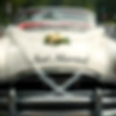 Elegant just married decal on a vintage car